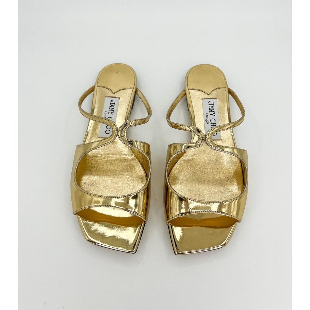 JIMMY CHOO Anise Gold Square Open Toe Flat Strappy Slip-On Sandals Size EU36 - Picture 2 of 10